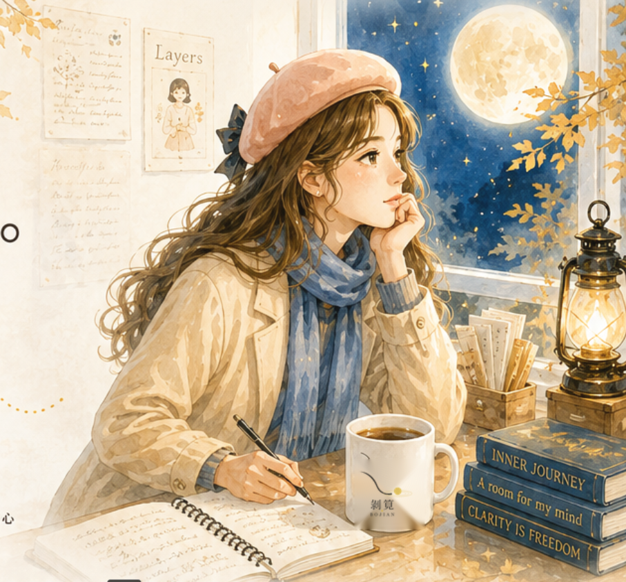 中秋月夜裡，波筧坐在桌前等你